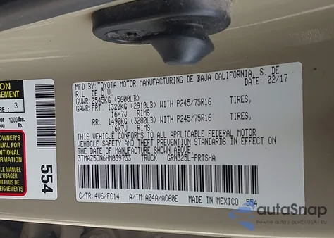 2017 Toyota Tacoma Sr5 V6 from USA, damaged, VIN 3TMAZ5CN6HM039733